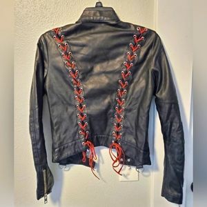 Bat Out Of Hell Red and Black Faux Moto Jacket w Tie Detail by Dolls Kill